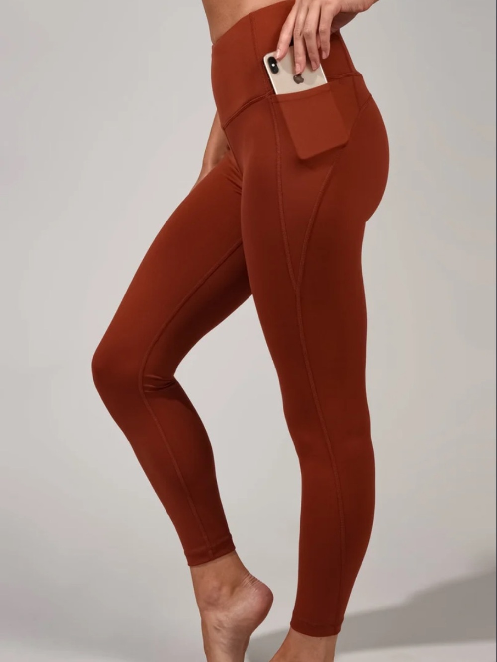 Yogalicious Lux Athletic High-Waist Rust Athleisure Leggings with Side Pocket